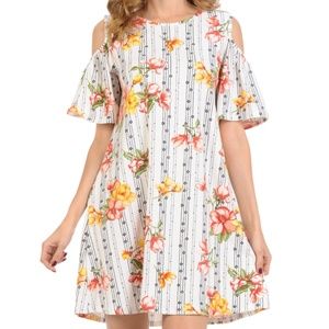 Open Shoulder Floral Midi Dress